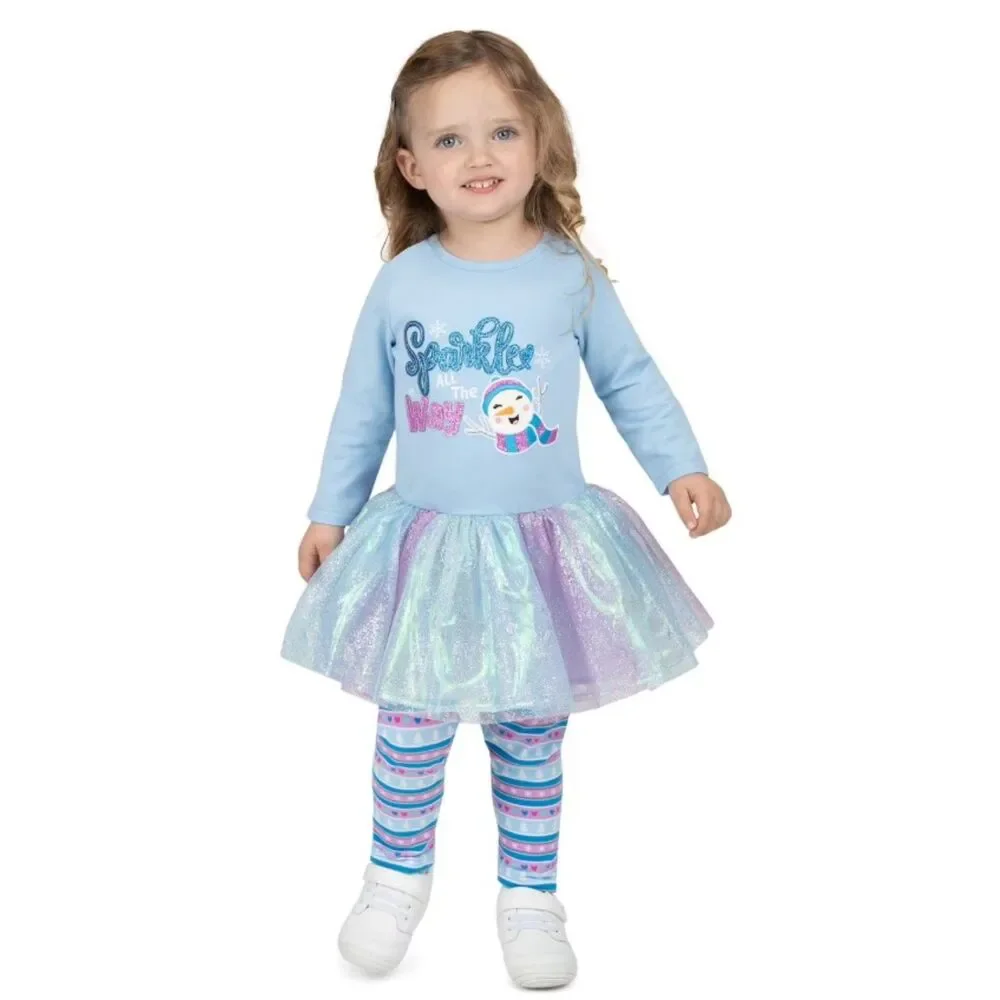 NEW Girls Sz 2 Toddler SPARKLE ALL THE WAY Snowman Christmas Holiday 2 Pc Outfit
